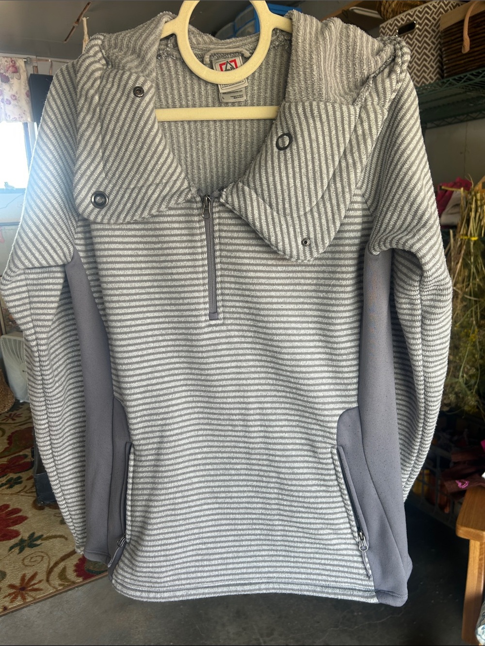 Avalanche Gray Striped Zip-Up Pullover Sweater/Jacket